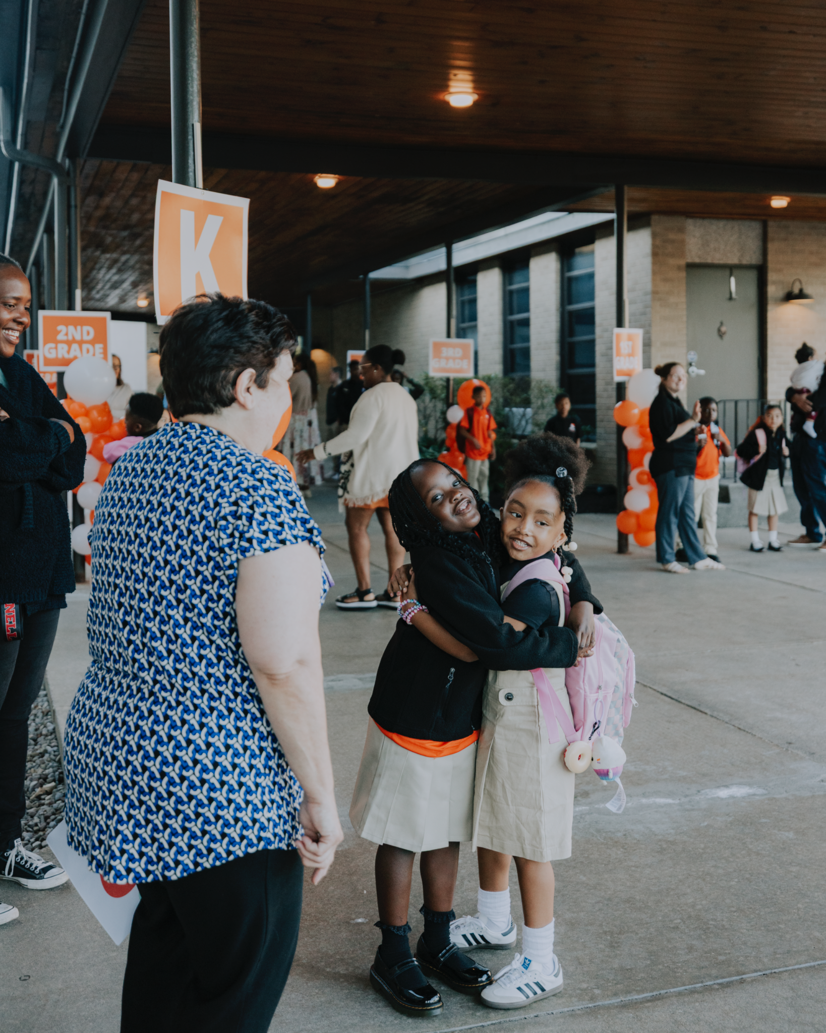Destiny students greeting one another at school arrival